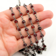 Garnet Round Shape Bezel Oxidized Wire Chains